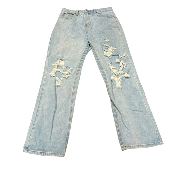 Blue Savvy Juniors Straight Leg Distressed Jeans 7 | Y2K 90s Festival Baggy Fit - Picture 1 of 4